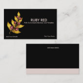 Carte De Visite Fleur Feuille d'or & Ruby Rhinestone (Devant / Derrière)
