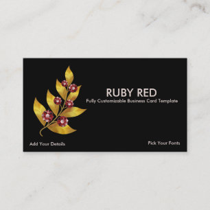Carte De Visite Fleur Feuille d'or & Ruby Rhinestone