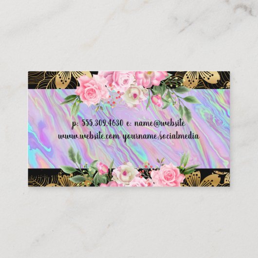 Carte De Visite Fleur | Floral doré | Iridescente (Dos)