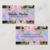 Carte De Visite Fleur | Floral doré | Iridescente (Devant / Derrière)