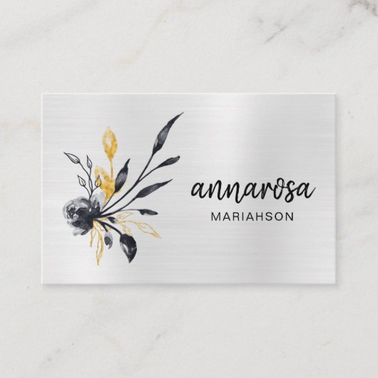 Carte De Visite *~* Fleur Floral Silver LOGO QR Gold PHOTO (Devant)