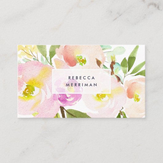 Carte De Visite Fleur floue | Aquarelle Floral QR Code (Devant)