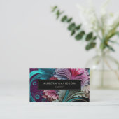 Carte De Visite Fleur foncée Turquoise Aquarelle violette Florale (Debout devant)