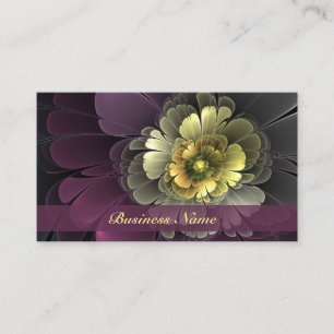 Carte De Visite Fleur fractale grise et pourpre moderne abstraite