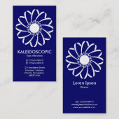 Carte De Visite Fleur géométrique 01 - Blanc sur Marine profonde (Devant / Derrière)