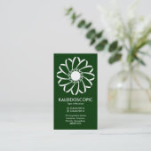 Carte De Visite Fleur géométrique 01 - Blanc sur Vert foncé (Debout devant)
