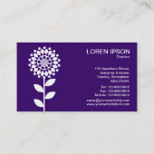 Carte De Visite Fleur géométrique - Blanc sur Dp Purple (Dos)