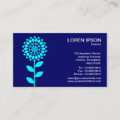 Carte De Visite Fleur géométrique - Cyan on Deep Navy (Dos)