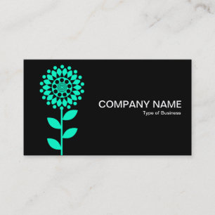 Carte De Visite Fleur géométrique - Turquoise sur Noir