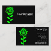 Carte De Visite Fleur géométrique - Vert sur Noir (Devant / Derrière)