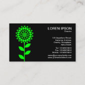 Carte De Visite Fleur géométrique - Vert sur Noir (Dos)