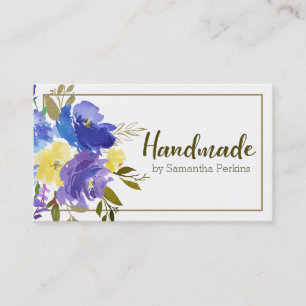 Carte De Visite Fleur jaune violet bleu faite main