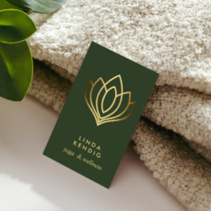 Carte De Visite Fleur Lotus d'or   Vert   massage bien-être yoga