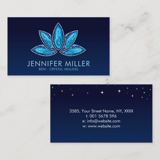 Carte De Visite Fleur Lotus - Géode Agate Bleu (Devant / Derrière)