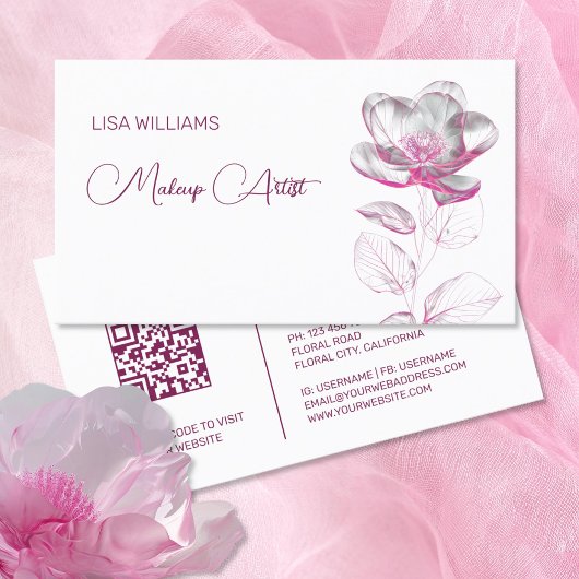 Carte De Visite Fleur métallique rose brillant