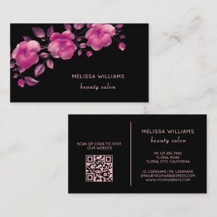 Carte De Visite Fleur métallique rose brillant Noir