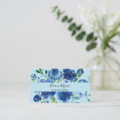 Carte De Visite Fleur Moderne Aquarelle Bleu Marine Script (Debout devant)