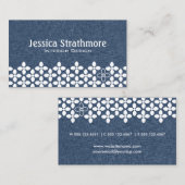 Carte De Visite Fleur moderne bleu marine et blanc (Devant / Derrière)