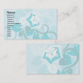Carte De Visite Fleur moderne bleue turquoise et vigne de feuille (Devant / Derrière)