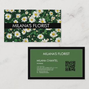 Carte De Visite Fleur Moderne Bohème Blanche Verte Floriste
