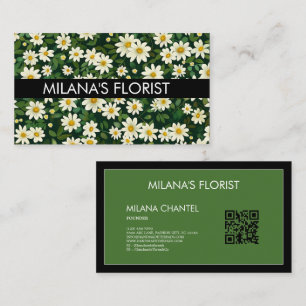 Carte De Visite Fleur Moderne Bohème Blanche Verte Floriste