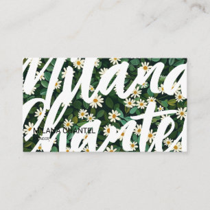 Carte De Visite Fleur Moderne Bohème Blanche Verte Floriste Daisy
