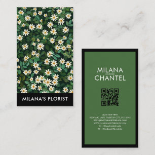 Carte De Visite Fleur Moderne Bohème Blanche Verte Floriste Daisy