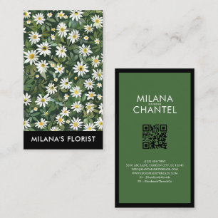 Carte De Visite Fleur Moderne Bohème Blanche Verte Floriste Daisy