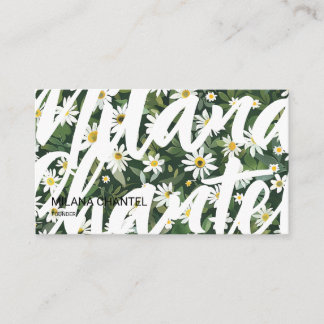 Carte De Visite Fleur Moderne Bohème Blanche Verte Floriste Daisy