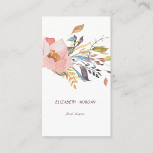 Carte De Visite Fleur Moderne et Élégante Aquarelle, Blanc