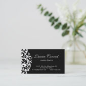 Carte De Visite Fleur-NOIR de minuit avec le monogramme (Debout devant)