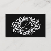 Carte De Visite Fleur-NOIR de minuit avec le monogramme (Dos)