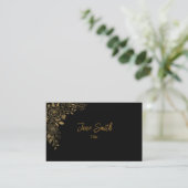 Carte De Visite Fleur or simple et élégant Noir (Debout devant)