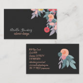 Carte De Visite Fleur peinte en Whimsical | Floral sur noir (Devant / Derrière)