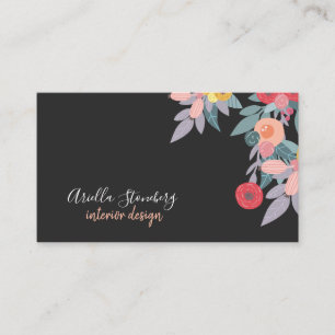 Carte De Visite Fleur peinte en Whimsical Floral sur noir