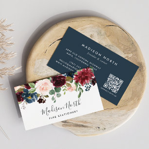 Carte De Visite Fleur radieuse Floral d'aquarelle marine et bour