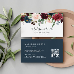 Carte De Visite Fleur radieuse Floral d'aquarelle marine et bour