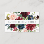 Carte De Visite Fleur radieuse | Floral d'aquarelle marine et bour (Devant)