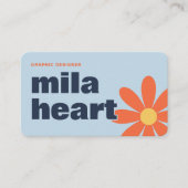 Carte De Visite Fleur Retro Bleu Orange (Devant)