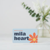 Carte De Visite Fleur Retro Bleu Orange (Debout devant)