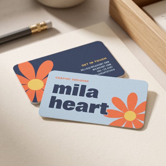 Carte De Visite Fleur Retro Bleu Orange