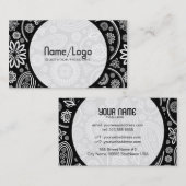 Carte De Visite Fleur rétro noir et blanc Modèle (Devant / Derrière)