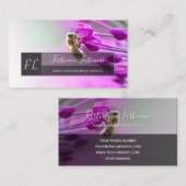 Carte De Visite Fleur rose avec rectangle gris abeille monogramme (Devant / Derrière)