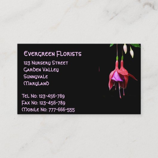 Carte De Visite Fleur rose Fuchsia (Devant)