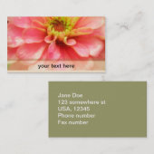Carte De Visite Fleur rose molle de Zinnia (Devant / Derrière)