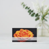 Carte De Visite Fleur rose orange sur noir (Debout devant)