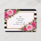Carte De Visite fleur rose rayure noir et blanc (Devant)