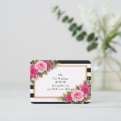 Carte De Visite fleur rose rayure noir et blanc (Debout devant)