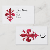 CARTE DE VISITE FLEUR ROUGE ANTIQUE DE LIS EN MONOGRAMME BLANC (Devant / Derrière)