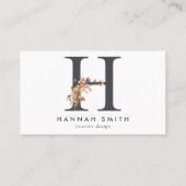 Carte De Visite Fleur sauvage Boho Monogramme initial H (Devant)